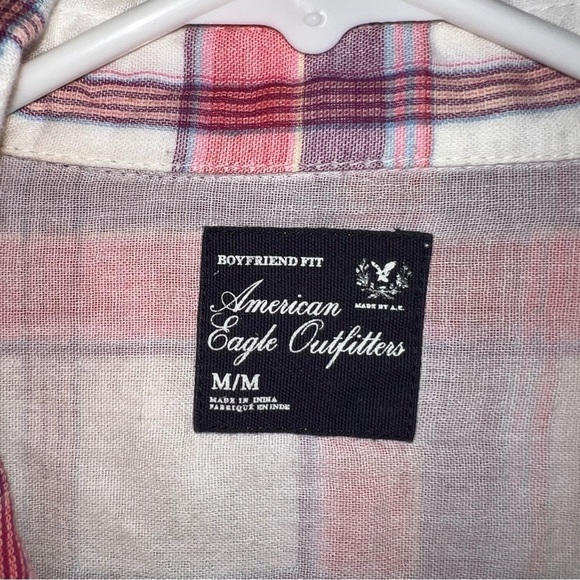 American Eagle Boyfriend Fit Pink and Purple Flannel Size Medium - Picture 3 of 5